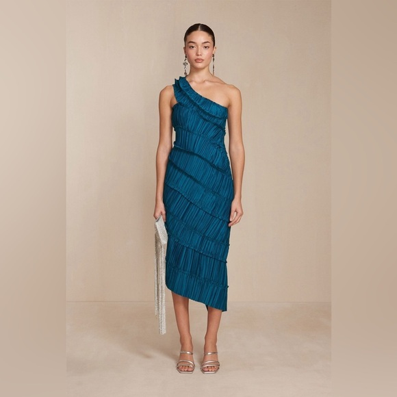 New! Cult Gaia Livia One Shoulder Asymmetric Gown in Deep Teal Seamoss 🌊🐚 XS - Picture 7 of 16